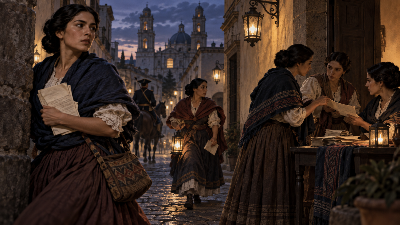 Ilustración histórica de mujeres en la Independencia de México