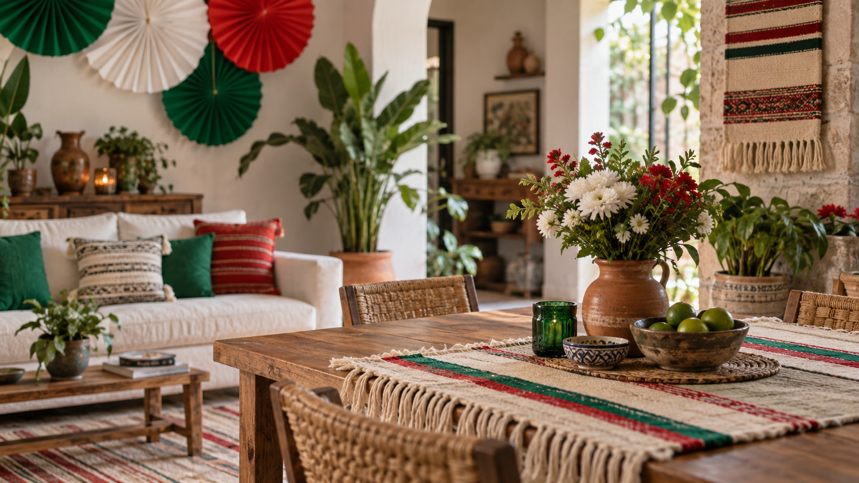 Decoración mexicana sostenible en un hogar durante fiestas patrias