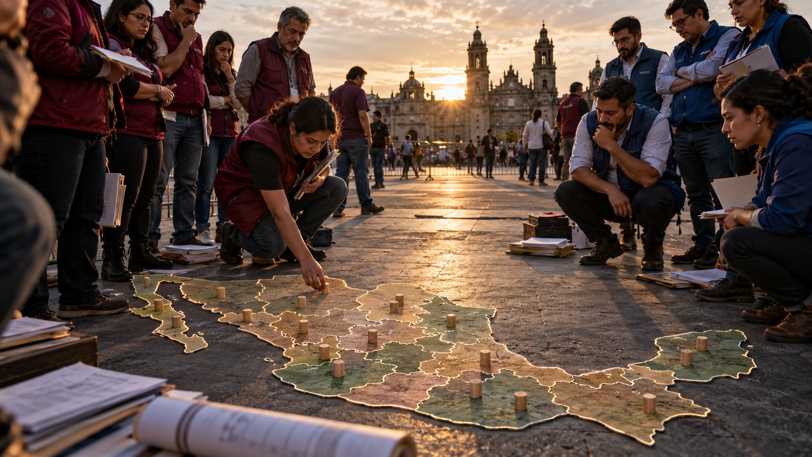 Equipos ciudadanos observan un mapa de México rumbo a las elecciones de 2027